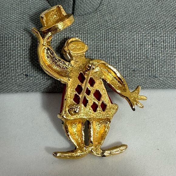 Kenneth Jay Lane Vintage Clown Brooch Pin KJL Enamel Tipping Hat Tipsy Whimsical - Picture 4 of 9